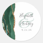 Sticker Rond Écriture Agate Géode Émeraude Verte Or Mariage (Devant)