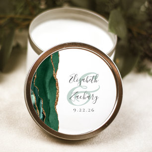 Sticker Rond Écriture Agate Géode Émeraude Verte Or Mariage