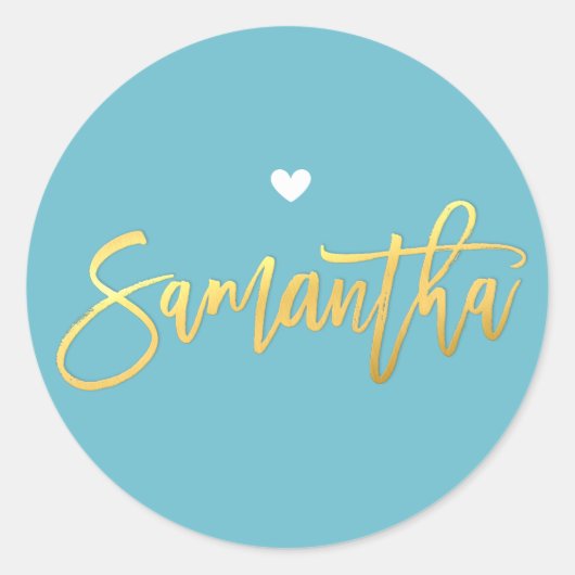 Sticker Rond Écriture bat mitzvah en or turquoise SAMANTHA (Devant)
