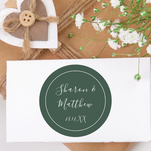 Sticker Rond Écriture Calligraphique Vert Émeraude pour Cadeau