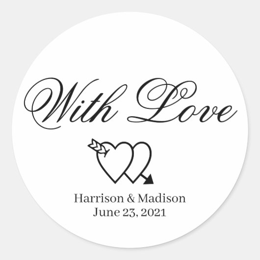 Sticker Rond Écriture de coeur Mariage cadeau de faveur étiquet (Devant)