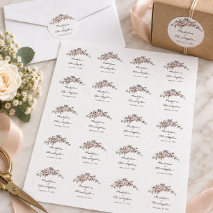 Sticker Rond Écriture de mariage florale dessinée à la main de