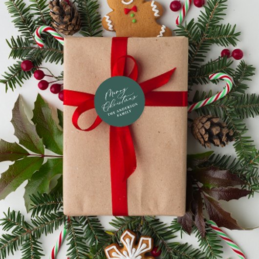 Sticker Rond Écriture de Noël vert moderne