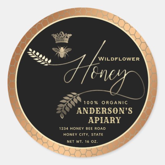 Sticker Rond Écriture de pot de miel moderne queen bee (Devant)
