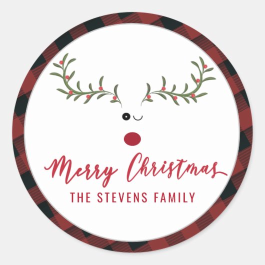 Sticker Rond Écriture de rennes saints et amusants (Devant)