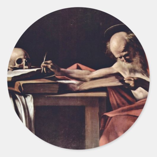 Sticker Rond Ecriture De Saint Jérôme Par Michelangelo Merisi D (Devant)