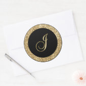 Sticker Rond Écriture d'or Monogram J (Enveloppe)