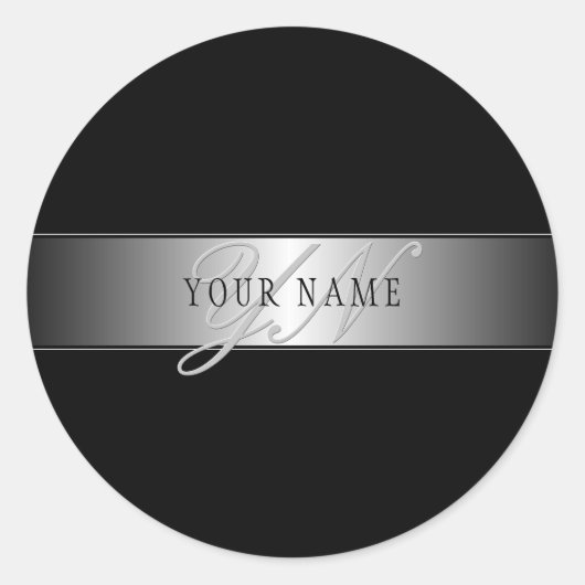 Sticker Rond Écriture élégante de monogramme modifiable | Noir (Devant)