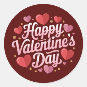 Sticker Rond Écriture élégante Heureuse Sainte-Valentin Coeurs