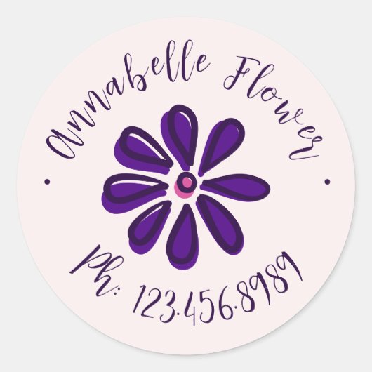 Sticker Rond Écriture Élégante - Nom Téléphone - Fleur (Devant)