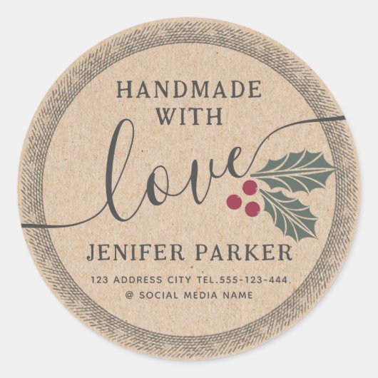 Sticker Rond Écriture en carton faite main avec baie sacrée (Devant)