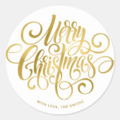 Sticker Rond Écriture fantaisie en or imprimé "Joyeux Noël" (Devant)