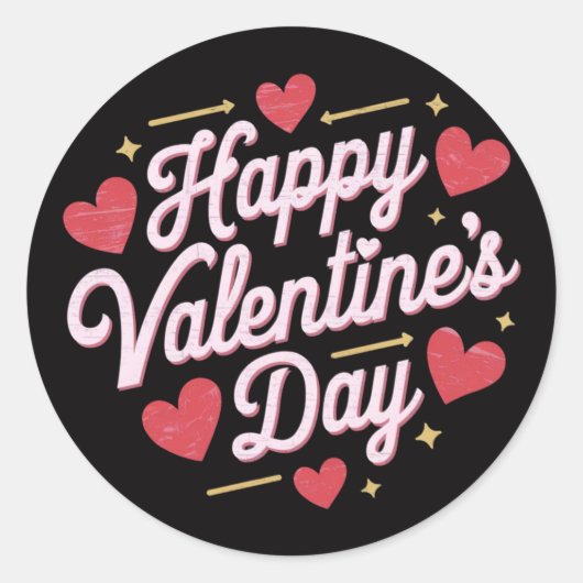 Sticker Rond Écriture Heureuse Sainte-Valentin élégante Coeurs (Devant)