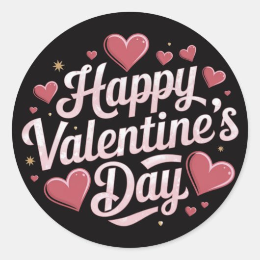 Sticker Rond Écriture Heureuse Sainte-Valentin élégante Coeurs  (Devant)