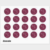 Sticker Rond Écriture manuscrite Burgundy moderne Mariage éléga (Feuille)