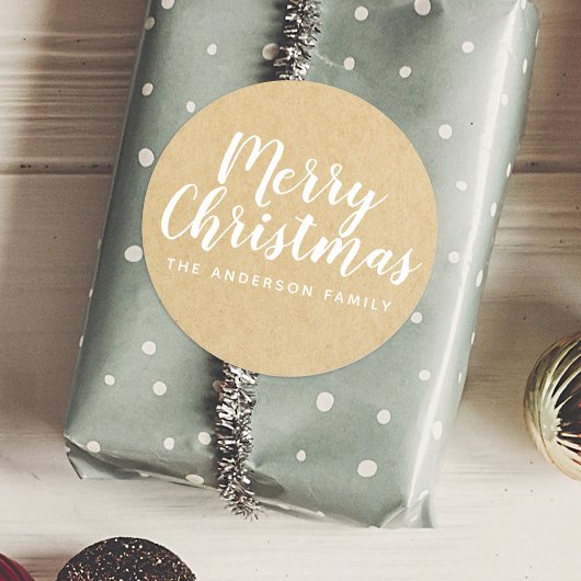 Sticker Rond Écriture manuscrite de Noël Rustic Kraft