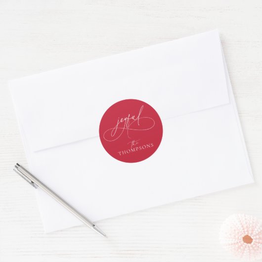 Sticker Rond Écriture manuscrite minimaliste joyeux rouge (Enveloppe)