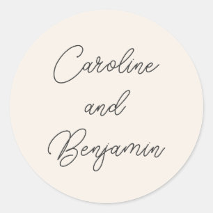 Sticker Rond Écriture manuscrite moderne de mariage nom ivoire