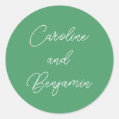 Sticker Rond Écriture Manuscrite Moderne de Nom de Mariage Vert (Devant)