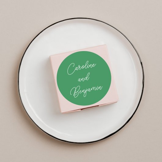 Sticker Rond Écriture Manuscrite Moderne de Nom de Mariage Vert