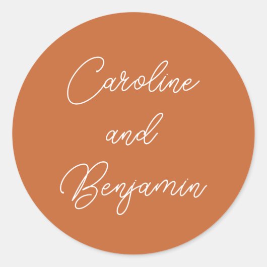Sticker Rond Écriture manuscrite moderne Mariage brûlé orange (Devant)
