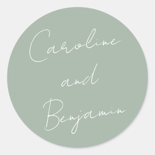 Sticker Rond Écriture manuscrite moderne Mariage Dusty Sage (Devant)