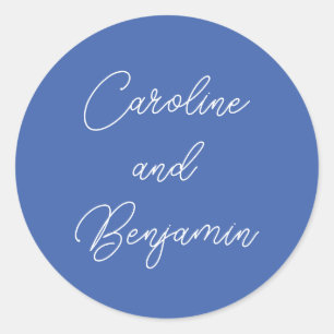 Sticker Rond Écriture Manuscrite Moderne Mariage Nom Bleu Franç