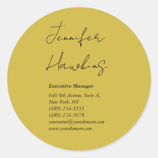 Sticker Rond Écriture manuscrite professionnelle couleur or (Devant)