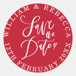 Sticker Rond Écriture manuscrite Save the Date Cœur Circulaire
