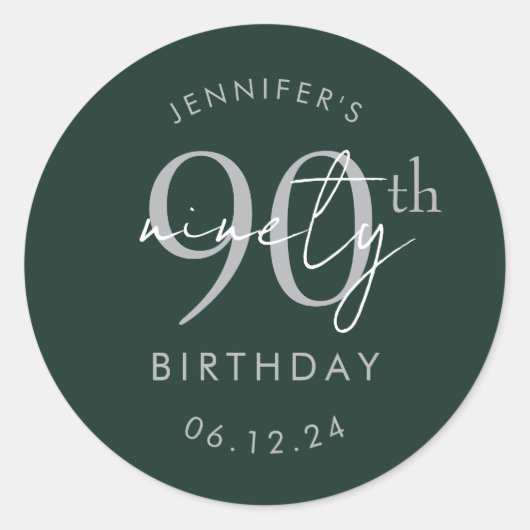 Sticker Rond Écriture moderne argentée Fête d'anniversaire 90 a (Devant)