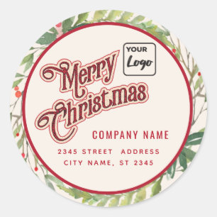 Sticker Rond Écriture moderne Joyeux Noël rouge saint logo Clas