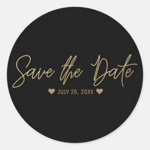 Sticker Rond Écriture moderne or SAVE THE DATE Personnalisable