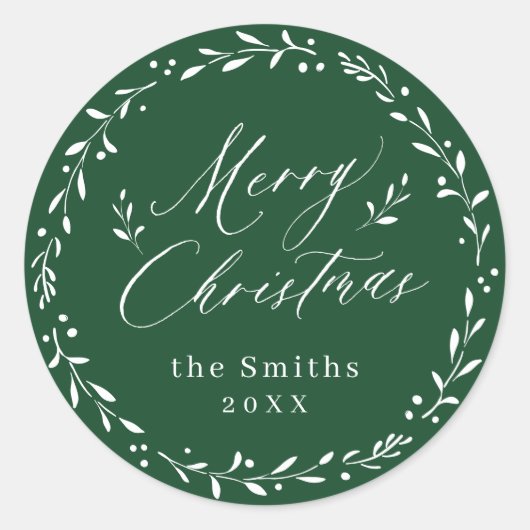 Sticker Rond Écriture moderne verte Joyeux cadeau de Noël (Devant)