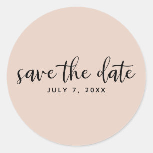Sticker Rond Écriture noire moderne de type Save the Date Beige
