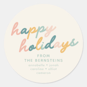 Sticker Rond Écriture Rétro Pastel Joyeuses Fêtes Personnalisé