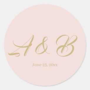 Sticker Rond Écriture rose chic monogramme mariage faveurs
