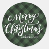Sticker Rond Écriture rustique Joyeux Noël Plaid vert (Devant)
