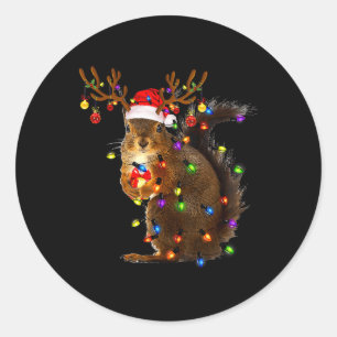 Sticker Rond Écureuil amusant Noël Arbre Lumières Reindeder Pèr
