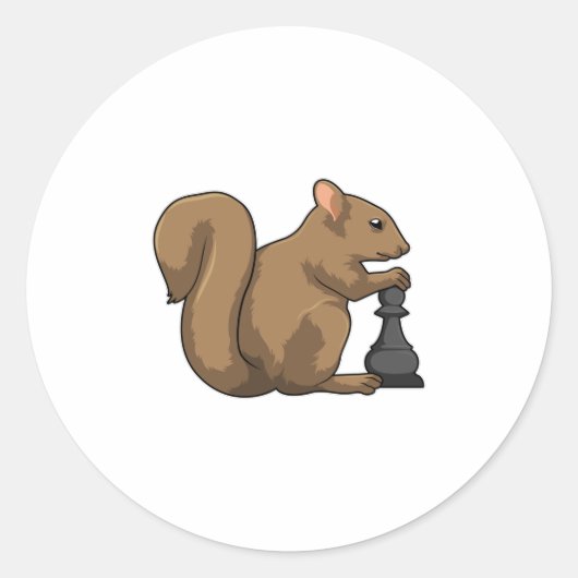 Sticker Rond Écureuil aux échecs avec pièce d'échecs Évêque (Devant)