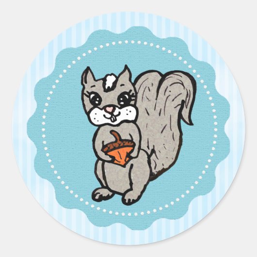 Sticker Rond Écureuil avec une noix Forêt (Devant)