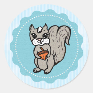 Sticker Rond Écureuil avec une noix Forêt