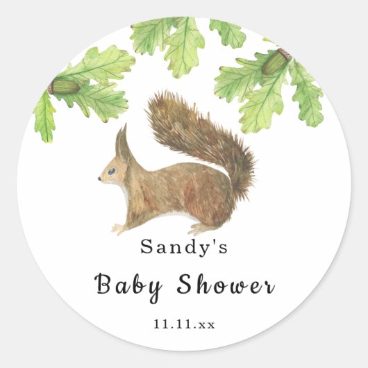 Sticker Rond Écureuil - Baby shower (Devant)
