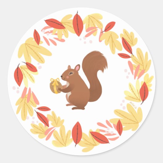 Sticker Rond Écureuil d'automne avec la noix (Devant)