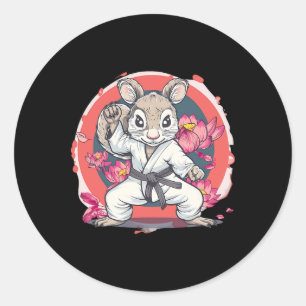 Sticker Rond Écureuil de karaté mignon Fleur de lotus Mma Kickb