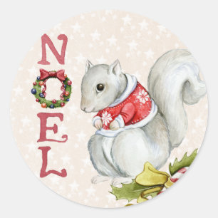 Sticker Rond Écureuil de Noël