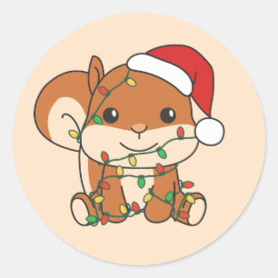 Sticker Rond Écureuil de Noël Animaux d'hiver Écureuil de vacan