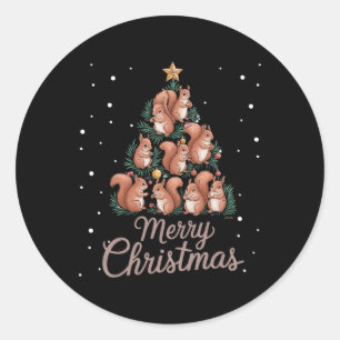 Sticker Rond Écureuil de Noël Arbre d'écureuil Arbre de Noël 1