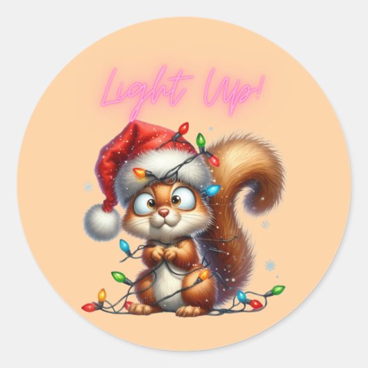 Sticker Rond Écureuil de Noël avec la carte Festive (Devant)