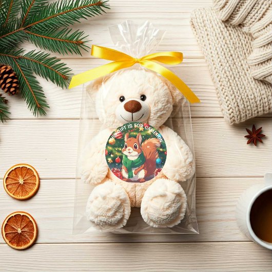 Sticker Rond Écureuil de Noël personnalisé