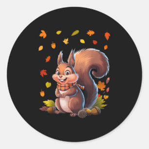 Sticker Rond Écureuil Mignon Avec Feuilles D'automne Animal D'a